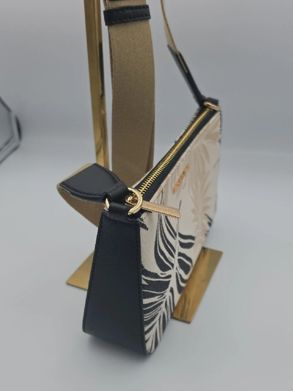 Michael Kors Beige Black Tropical-Print Crossbody Bag